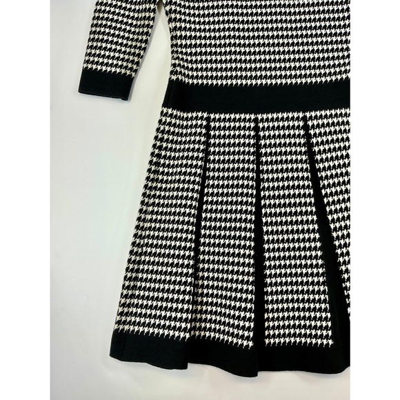 Ralph Lauren Sweater Dress XS Black White Houndstooth Pleated Knit Old Money - Picture 10 of 13